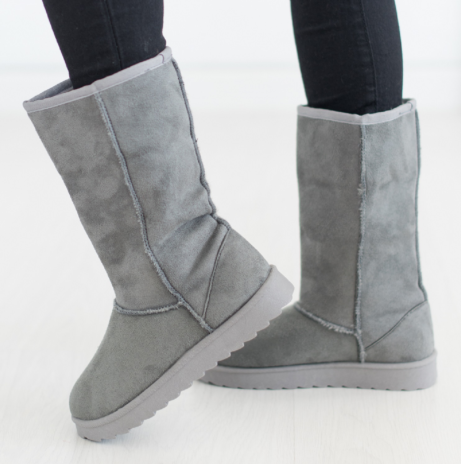 LADIES WOMENS MID CALF WARM WINTER FUR LINED SNUGG HUG GRIP SOLE BOOTS